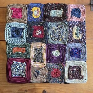 Vintage Dreamweavers Handmade Silk Tie Pillow Cover with Hand-Rolled Roses